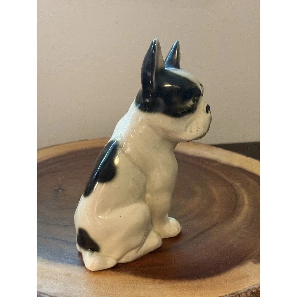 Vintage French Bulldog Statue Black & White 7 1/2” Tall